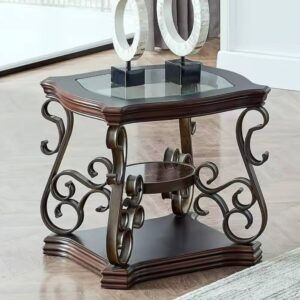 Vintage Glass Top Wooden Accent Table