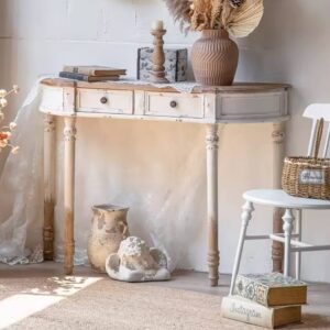 Two-Toned Half Round Wooden Console Table
