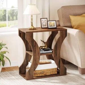 Industrial Wood Accent Table With Storage